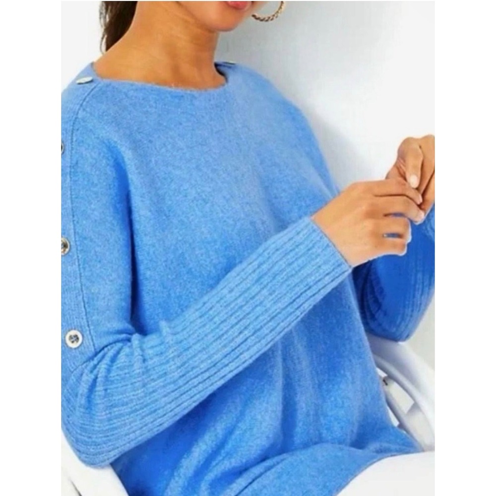 Lilly Pulitzer Arna Sweater Blue Button Shoulder Knit Top 014209 Medium